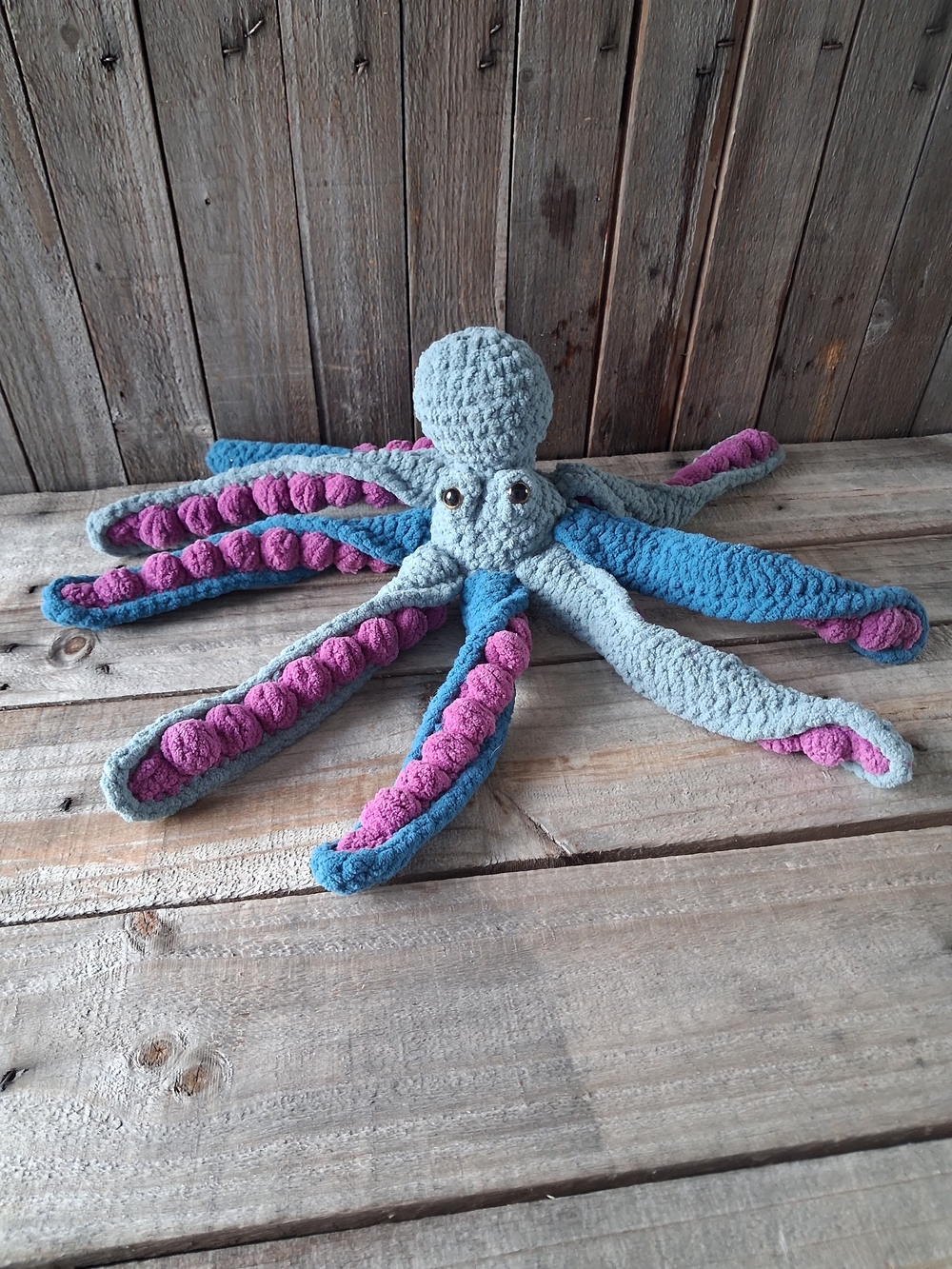 Large Handmade Crochet Plush Octopus Amigurumi Plushie Grey Teal Pink